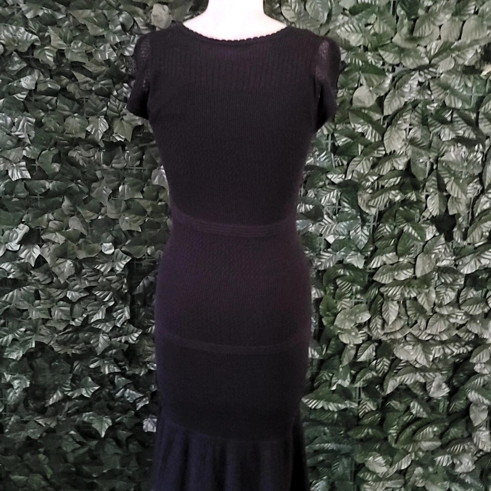 Tahari Crochet Elegant Black Knit Dress Size Xsmall
